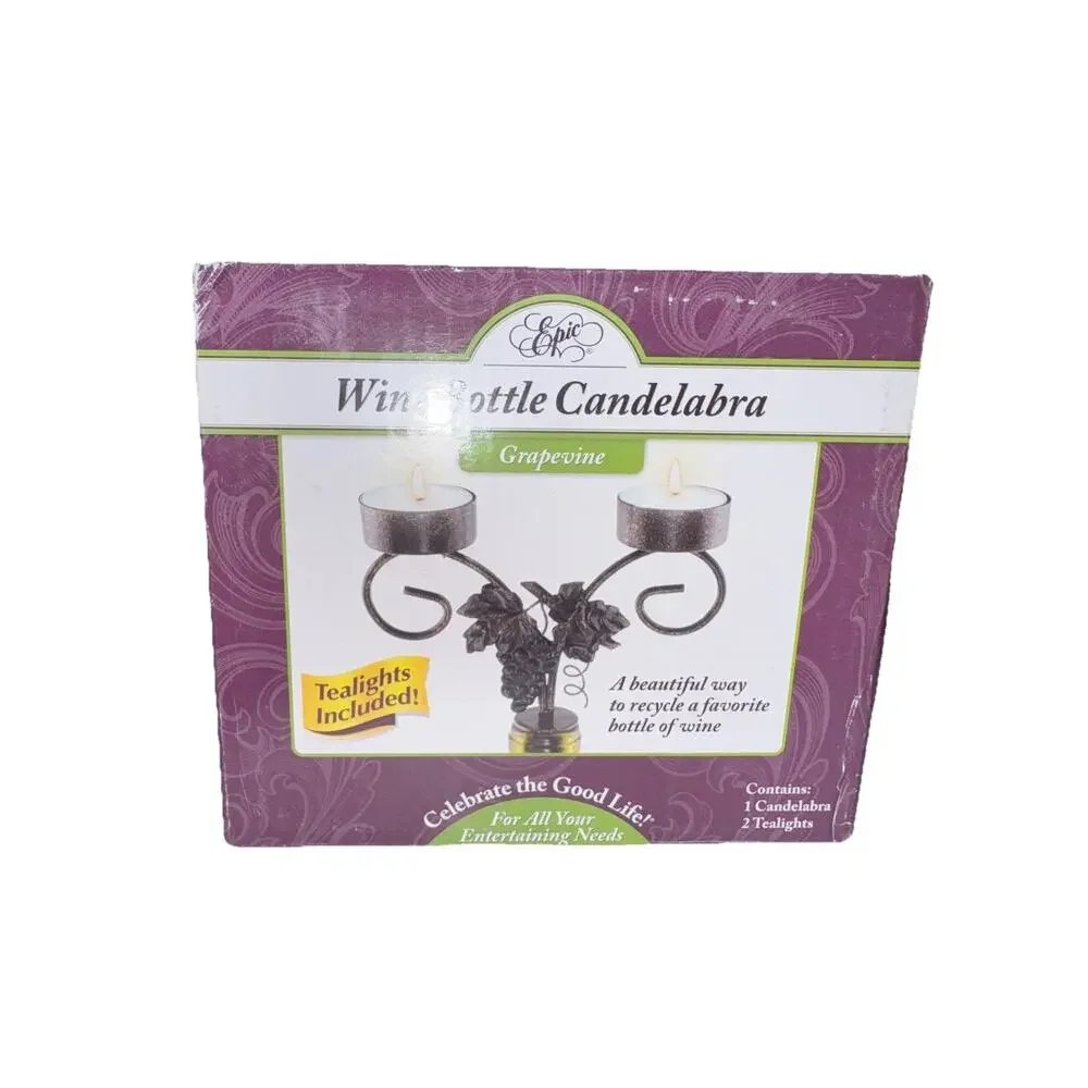 Epic Wine Bottle Candelabra Tea Lights Included Silver Grapevine NEW